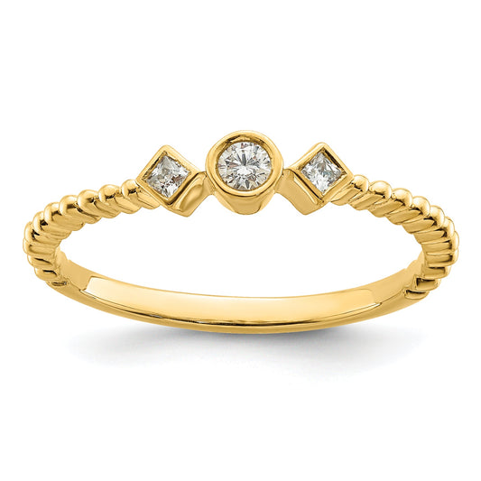 0.10ct. CZ Solid Real 14k Polish Scalloped Wedding Band Ring Petite Round Complete Dia Ring