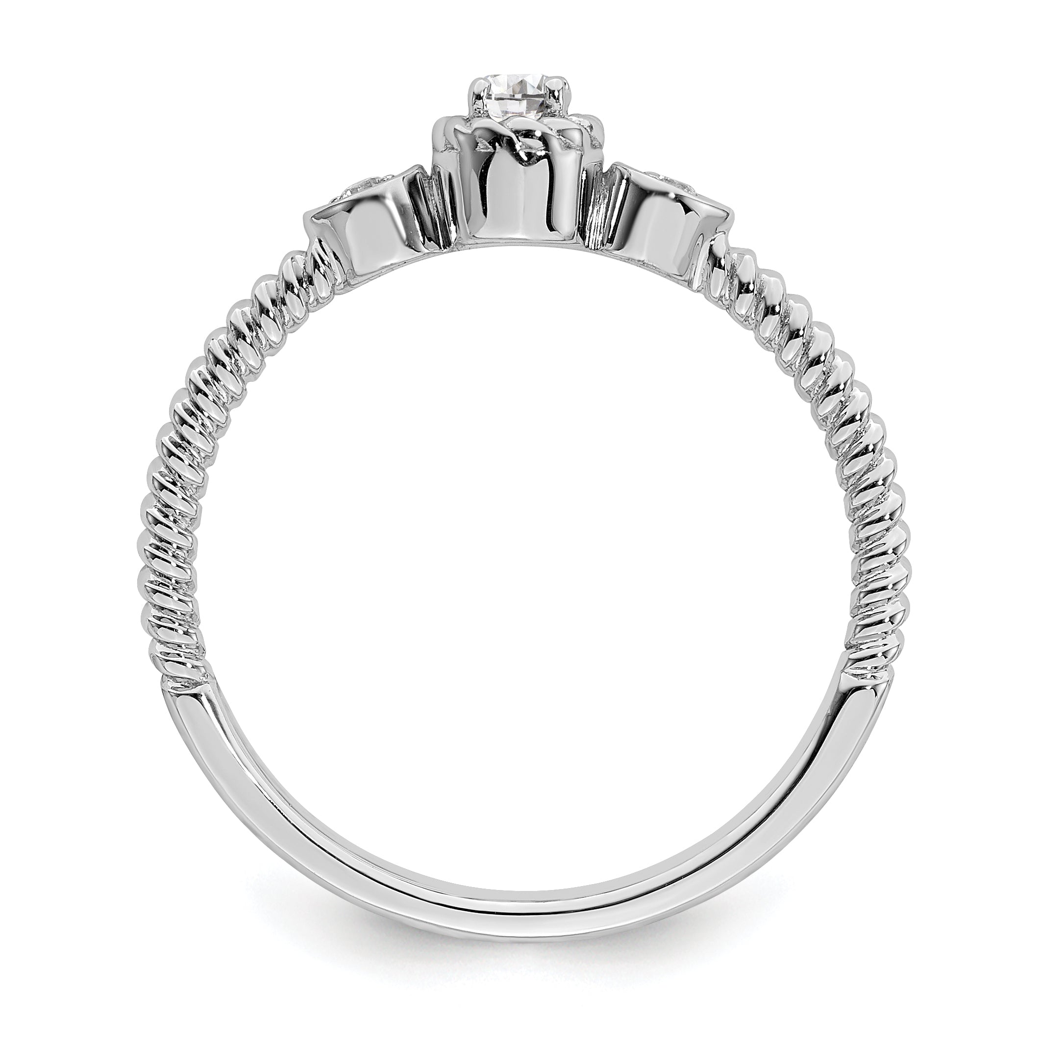 0.10ct. CZ Solid Real 14k White Polish Roped Wedding Band Ring Petite Round Complete Dia Ring