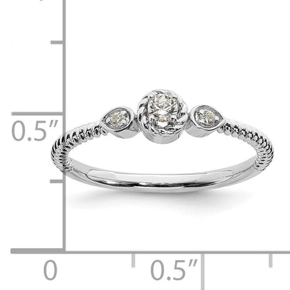 0.10ct. CZ Solid Real 14k White Polish Roped Wedding Band Ring Petite Round Complete Dia Ring
