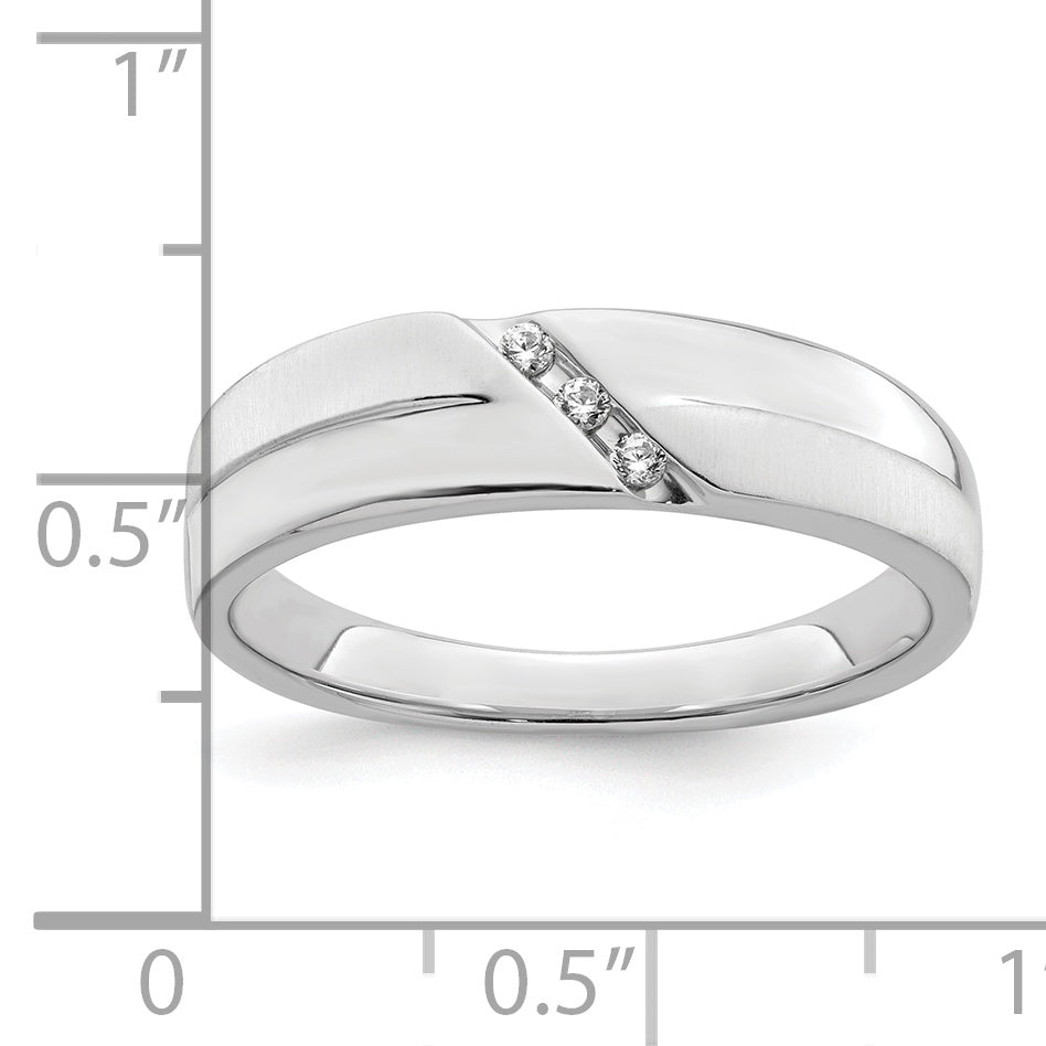 0.06ct. CZ Solid Real 14K White Gold Satin u0026 Polished Men's Wedding Band Ring