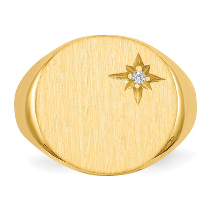 14K Yellow Gold 16.5x18.0mm Closed Back Men's AAA Real Diamond Signet Ring