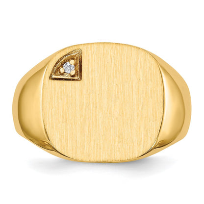 14K Yellow Gold 15.0x15.0mm Closed Back AA Real Diamond Men's Signet Ring