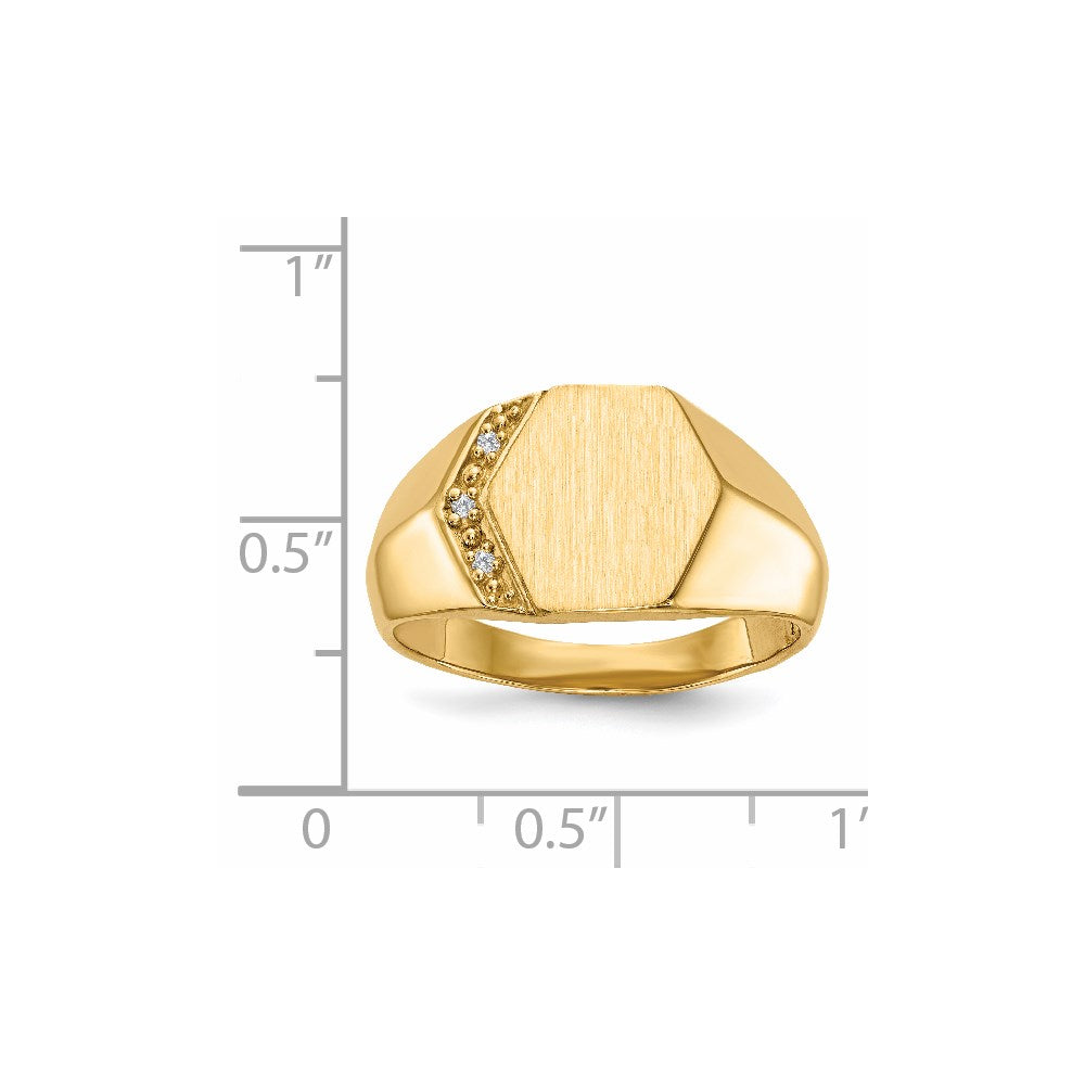 14K Yellow Gold 11.5x11.5mm Open Back AA Real Diamond Men's Signet Ring