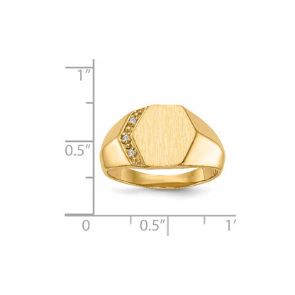 14K Yellow Gold 11.5x11.5mm Open Back AA Real Diamond Men's Signet Ring