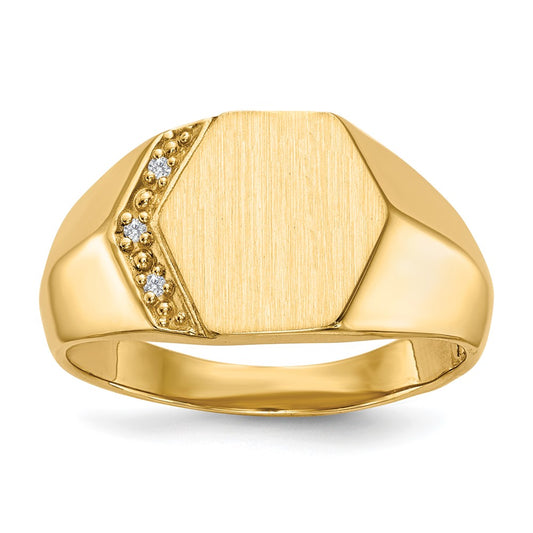 14K Yellow Gold 11.5x11.5mm Open Back A Real Diamond Men's Signet Ring