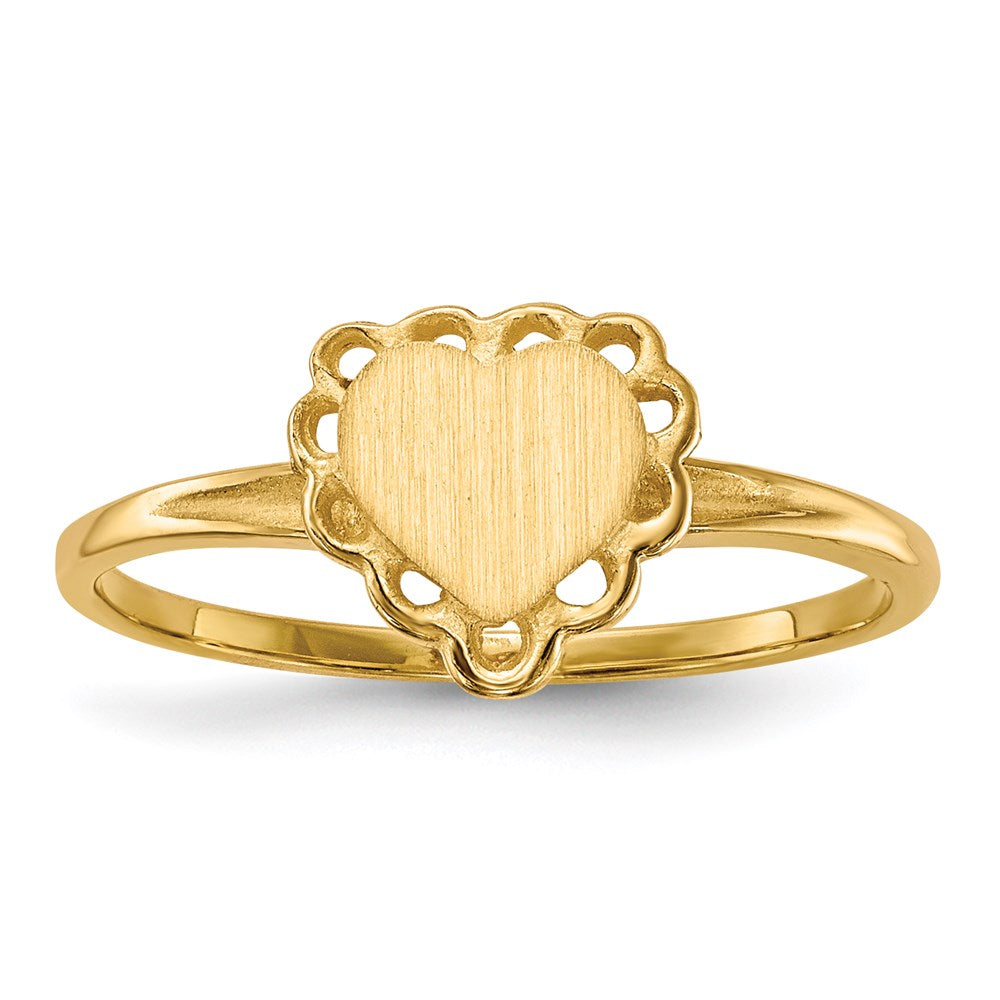 14K Yellow Gold 6.0x6.5mm Open Back Heart Signet Ring