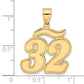 14k Yellow Gold Brushed Border Script Number 32 Pendant