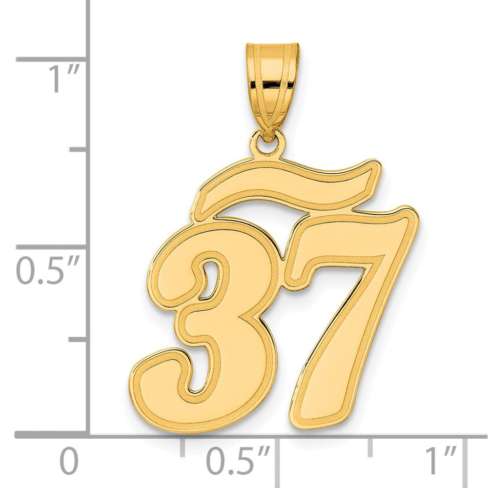 14k Yellow Gold Brushed Border Script Number 37 Pendant