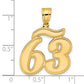 14k Yellow Gold Brushed Border Script Number 63 Pendant