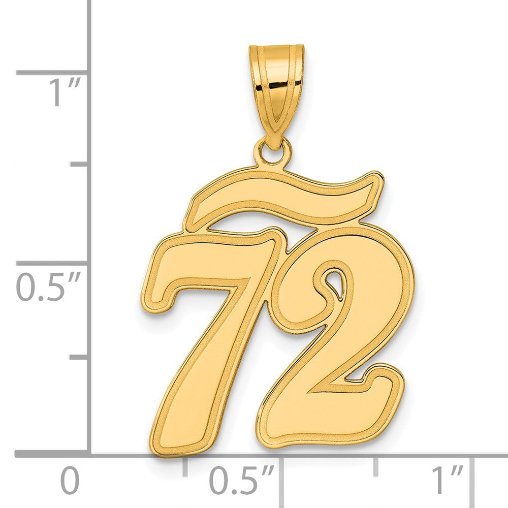 14k Yellow Gold Brushed Border Script Number 72 Pendant