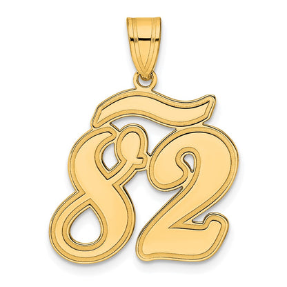 14k Yellow Gold Brushed Border Script Number 82 Pendant