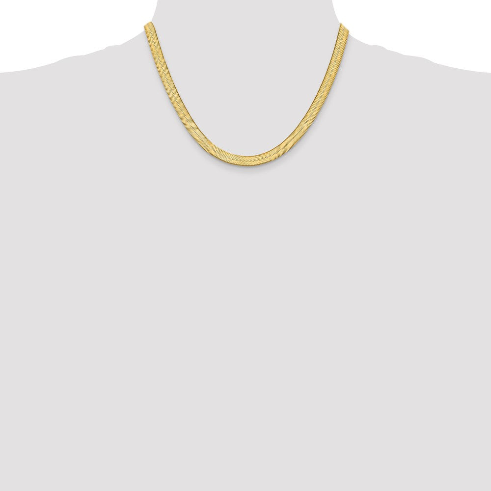 14K Yellow Gold 18 inch 6.5mm Silky Herringbone with Lobster Clasp Chain Necklace