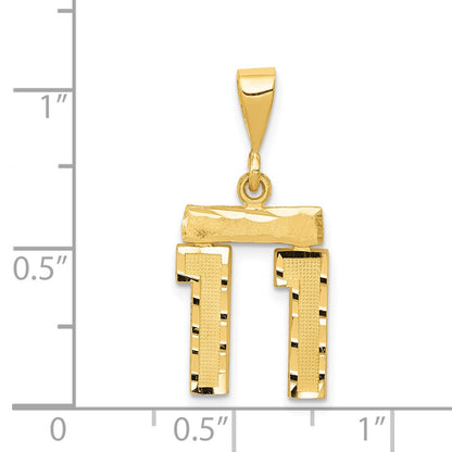 14k Yellow Gold Small Brushed Diamond-cut Number 11 Charm