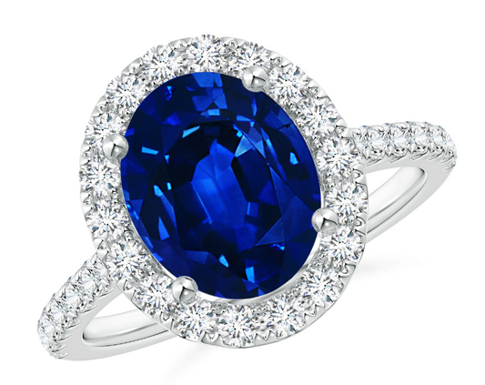 10x8mm Cr. Blue Sapphire u0026 White CZ Halo Engagement Ring in 14K White Gold