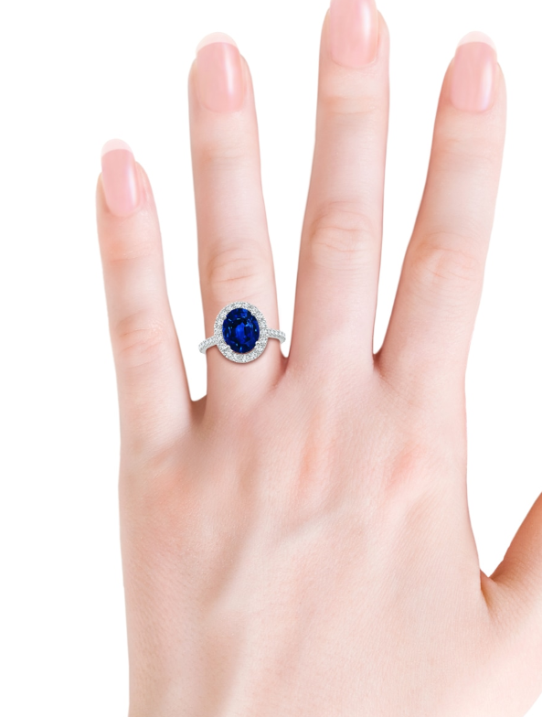 10x8mm Cr. Blue Sapphire u0026 White CZ Halo Engagement Ring in 14K White Gold