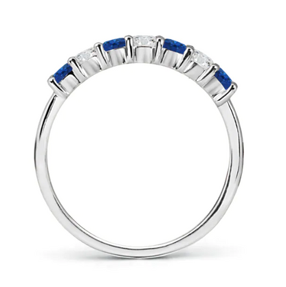 Created Blue Sapphire u0026 CZ Half-Eternity Anniversary Wedding Band Ring in 14K White Gold