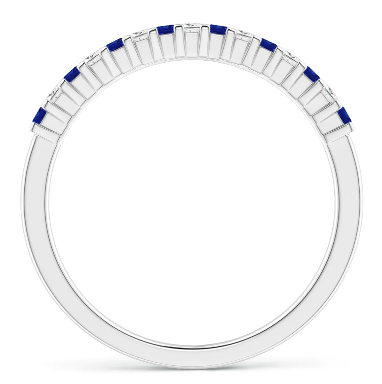 Princess Cut Created Blue Sapphire u0026 CZ Half Eternity Wedding Band in 14K Yellow Gold