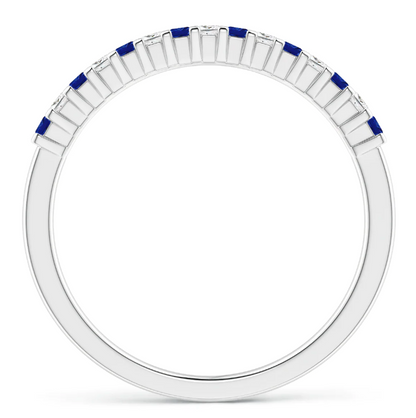 Princess Cut Created Blue Sapphire u0026 CZ Half Eternity Wedding Band in 14K Yellow Gold