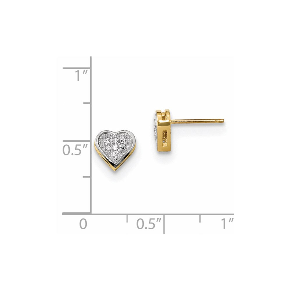 14k Yellow u0026 Rhodium Gold Micro Pavé CZ Heart Post Earrings