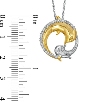 0.2 CT. T.W. Natural Diamond Dolphin Circle Pendant in Sterling Silver with 14K Gold Plate