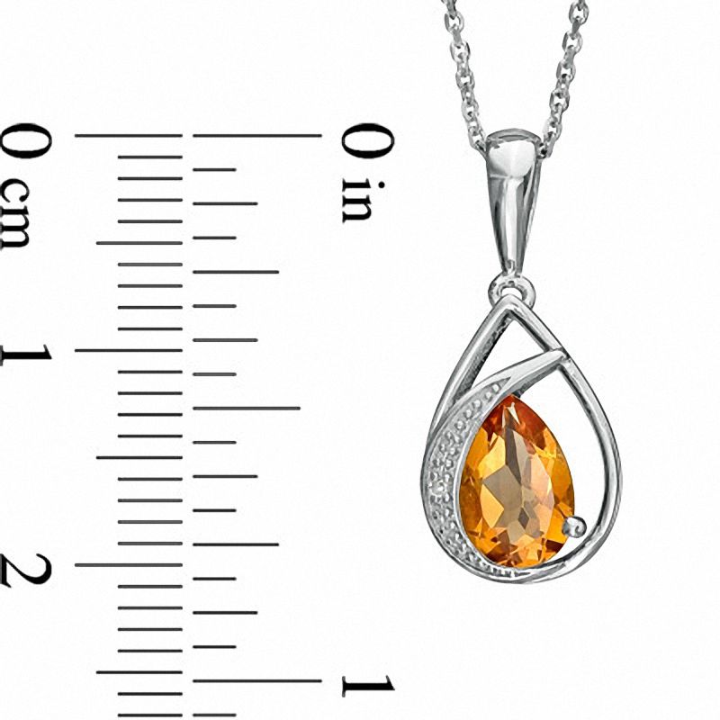 Pear-Shaped Citrine and Natural Diamond Accent Teardrop Pendant in Sterling Silver