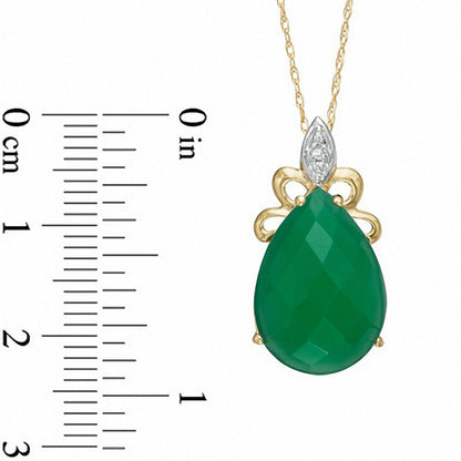 Pear-Shaped Green Chalcedony and Natural Diamond Accent Pendant in 10K Yellow Gold