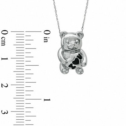 Natural Diamond Accent "I Heart U" Teddy Bear Pendant in 10K White Gold