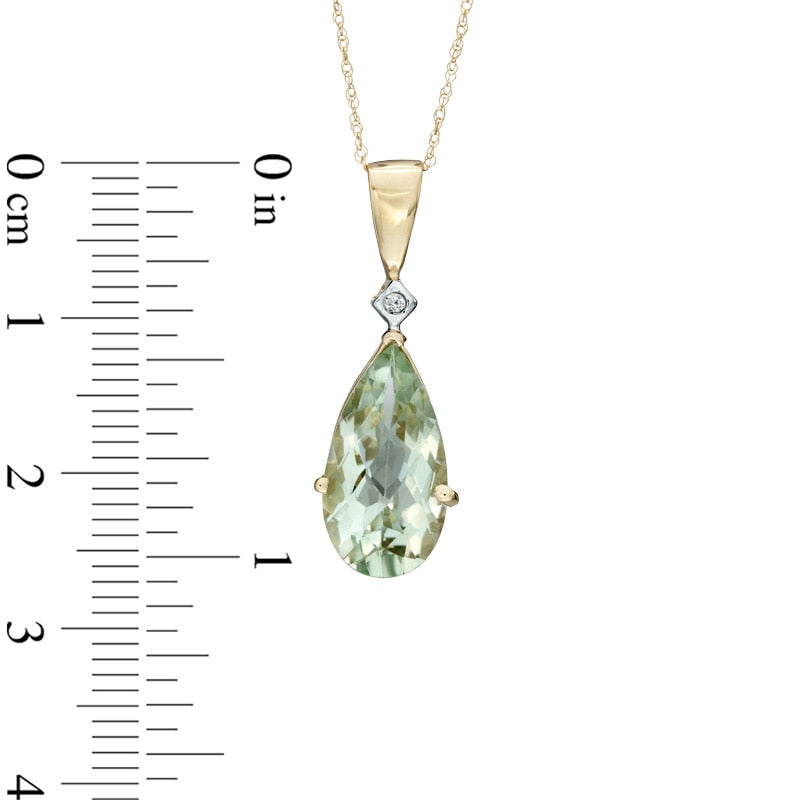 Pear-Shaped Green Quartz and Natural Diamond Accent Pendant in 10K Yellow Gold