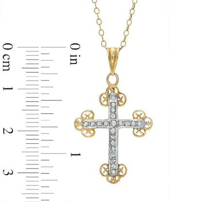 Natural Diamond FascinationÖ Antique Vintage-Style Cross Pendant in Sterling Silver and 18K Gold Plate
