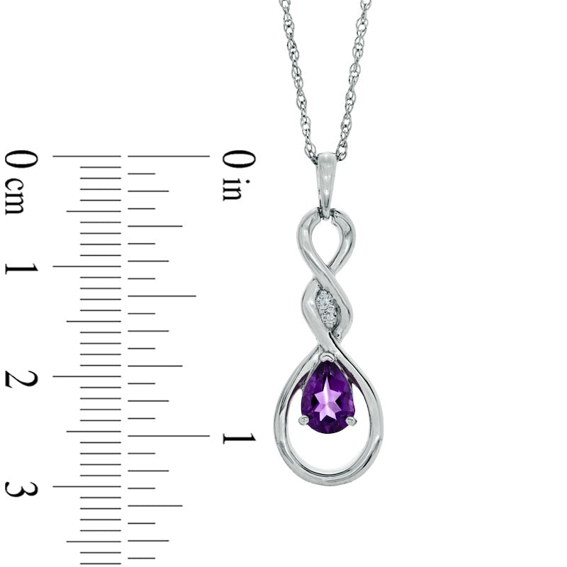 Pear-Shaped Amethyst and Natural Diamond Accent Twist Pendant in Sterling Silver