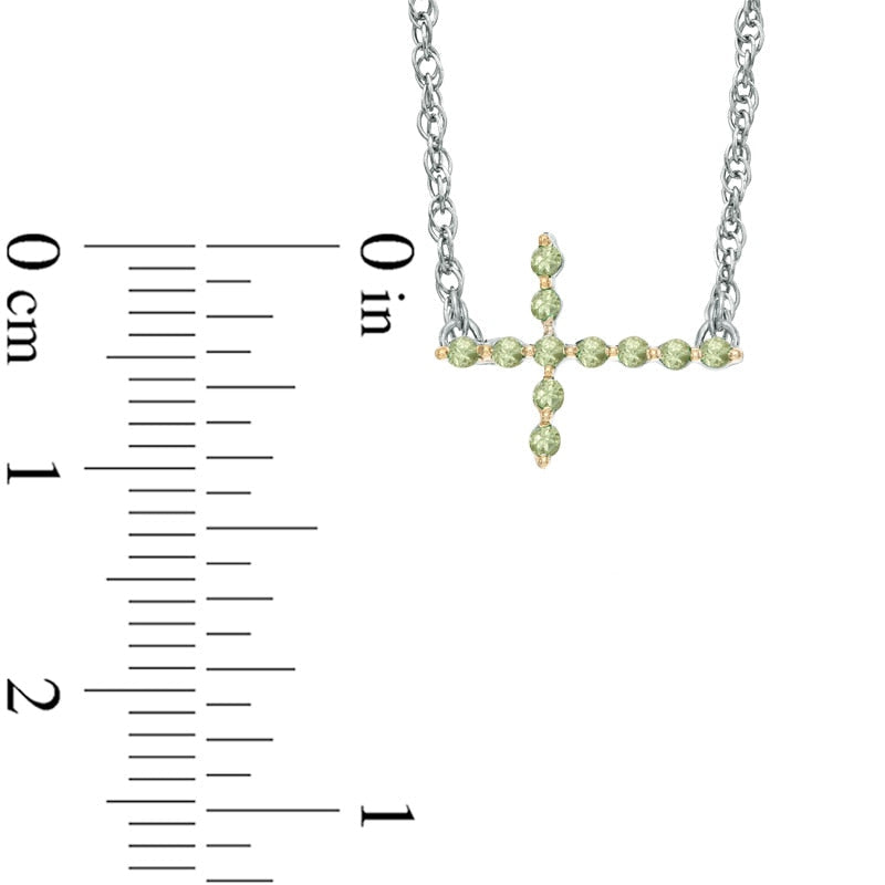 Peridot Sideways Cross Necklace in Sterling Silver