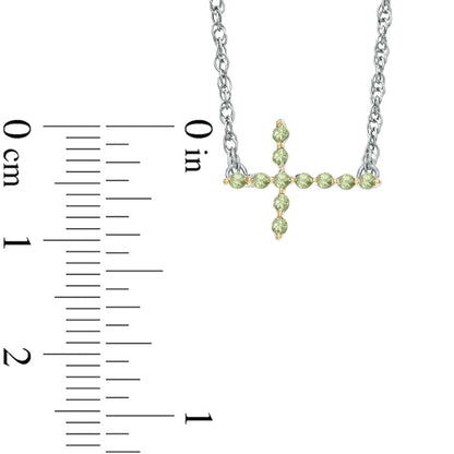 Peridot Sideways Cross Necklace in Sterling Silver
