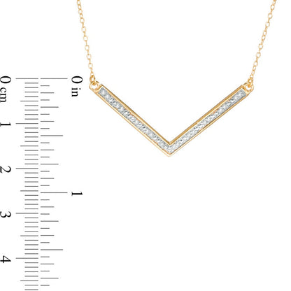 0.1 CT. T.W. Natural Diamond Chevron Bar Necklace in Sterling Silver and 18K Gold Plate