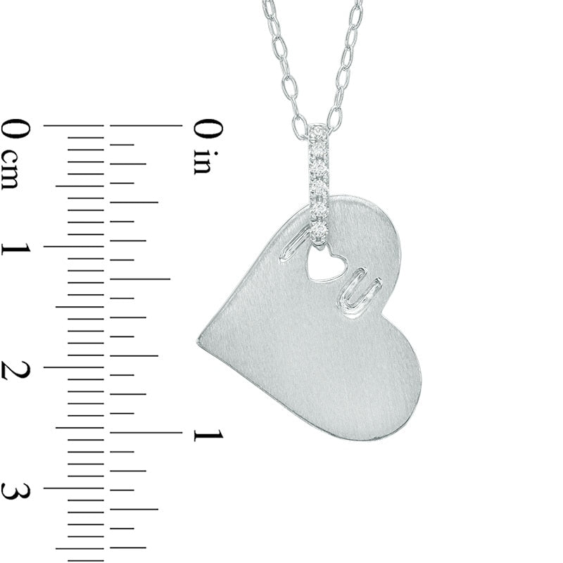 0.05 CT. T.W. Natural Diamond "I Heart U" Cutout Heart Pendant in Sterling Silver