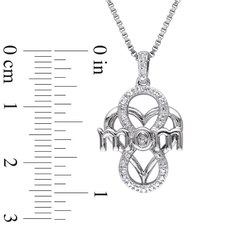 0.05 CT. T.W. Natural Diamond "mom" Infinity Heart Pendant in Sterling Silver