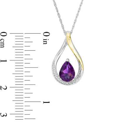 Pear-Shaped Amethyst and Natural Diamond Accent Teardrop Pendant in Sterling Silver and 10K Yellow Gold