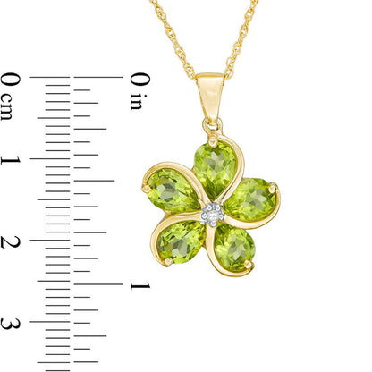Pear-Shaped Peridot and Natural Diamond Accent Flower Pendant in Sterling Silver with 14K Gold Plate