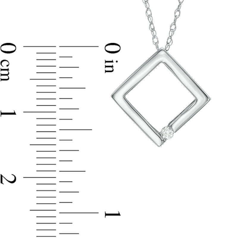 Natural Clarity Enhanced Accent Solitaire Tilted Square Pendant in 10K White Gold