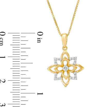 0.13 CT. T.W. Natural Diamond Lotus Flower Pendant in Sterling Silver with 18K Gold Plate
