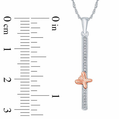 0.05 CT. T.W. Natural Diamond Butterfly Bar Pendant in Sterling Silver and 10K Rose Gold