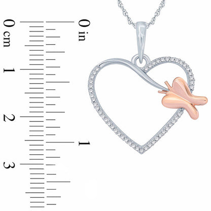 0.07 CT. T.W. Natural Diamond Butterfly Heart Pendant in Sterling Silver and 10K Rose Gold