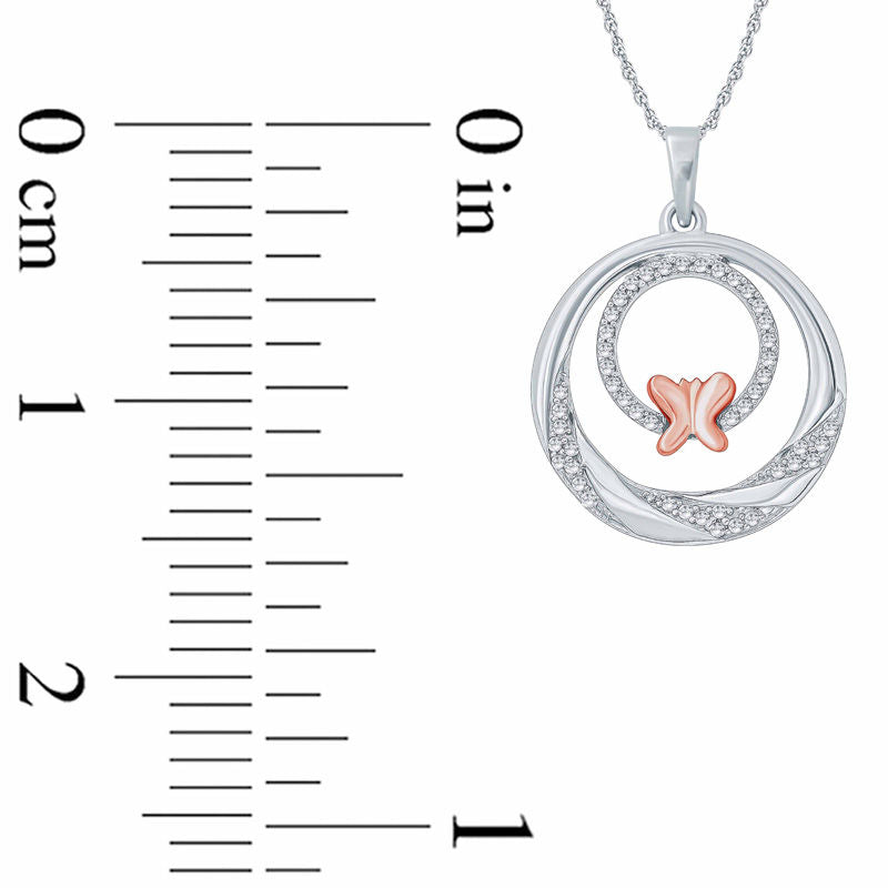 0.17 CT. T.W. Natural Diamond Butterfly Double Circle Pendant in Sterling Silver and 10K Rose Gold