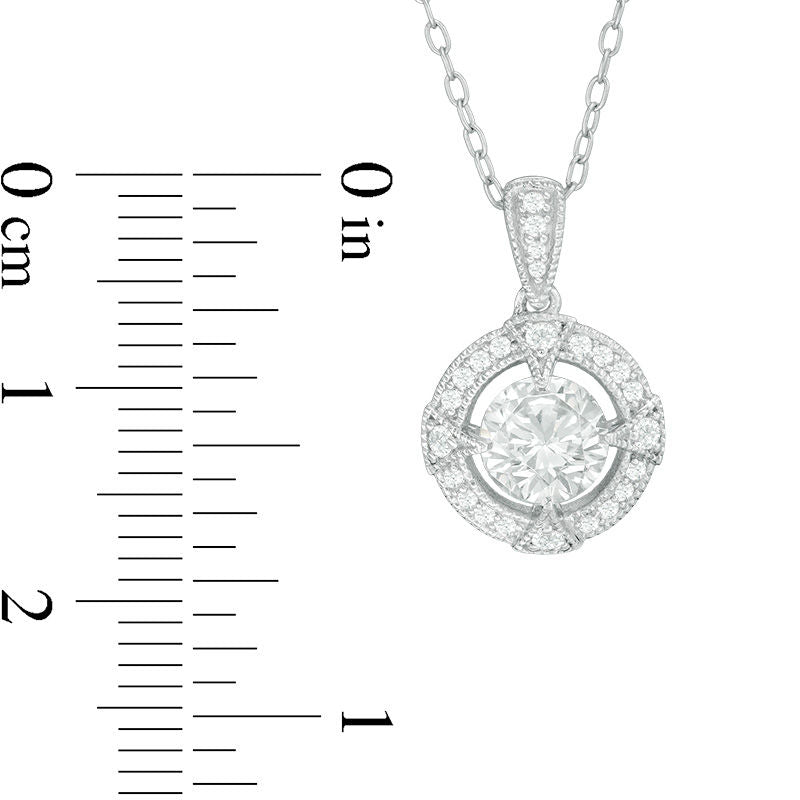 6.0mm Lab-Created White Sapphire and 0.1 CT. T.W. Diamond Antique Vintage-Style Compass Frame Pendant in Sterling Silver