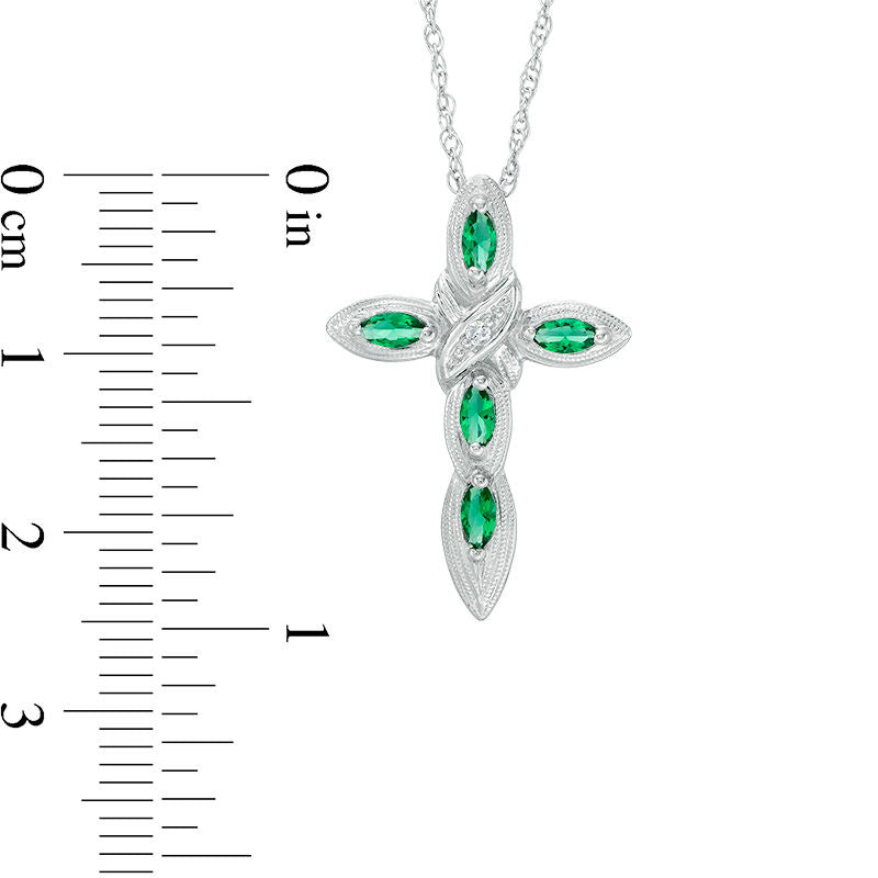 Marquise Lab-Created Emerald and Diamond Accent "X" Antique Vintage-Style Cross Pendant in Sterling Silver