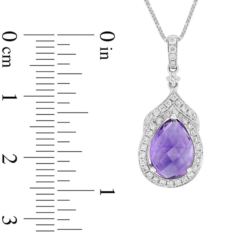 Pear-Shaped Amethyst and 0.25 CT. T.W. Natural Diamond Frame Pendant in 14K White Gold