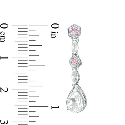 Pear-Shaped Lab-Created White and Pink Sapphire Antique Vintage-Style Drop Pendant in Sterling Silver
