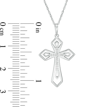 0.05 CT. T.W. Natural Diamond Laser-Cut Gothic-Style Cross Pendant in 10K White Gold