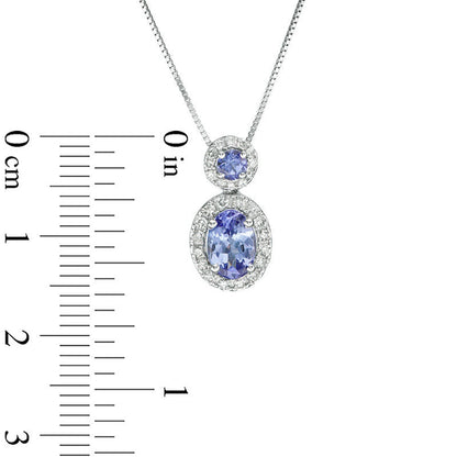Tanzanite and 0.17 CT. T.W. Natural Diamond Frame Drop Pendant in 10K White Gold