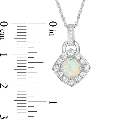 6.0mm Cushion-Cut Lab-Created Opal and White Sapphire Frame Antique Vintage-Style Doorknocker Pendant in Sterling Silver