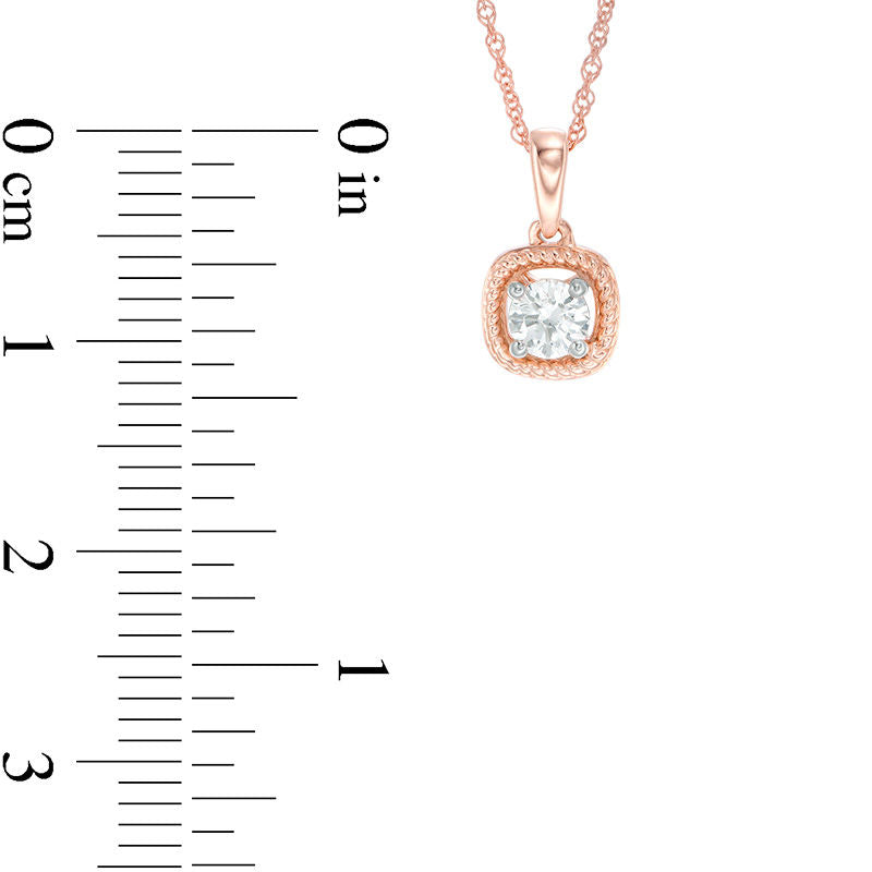 0.2 CT. Natural Clarity Enhanced Solitaire Cushion Twist Frame Pendant in 10K Rose Gold